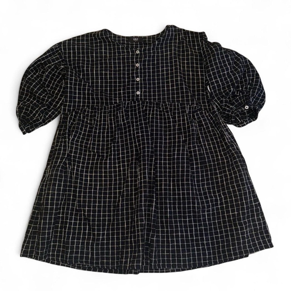 Able Black and White Buttoned Nico Swing Dress with Cuffed Sleeves - Picture 3 of 5